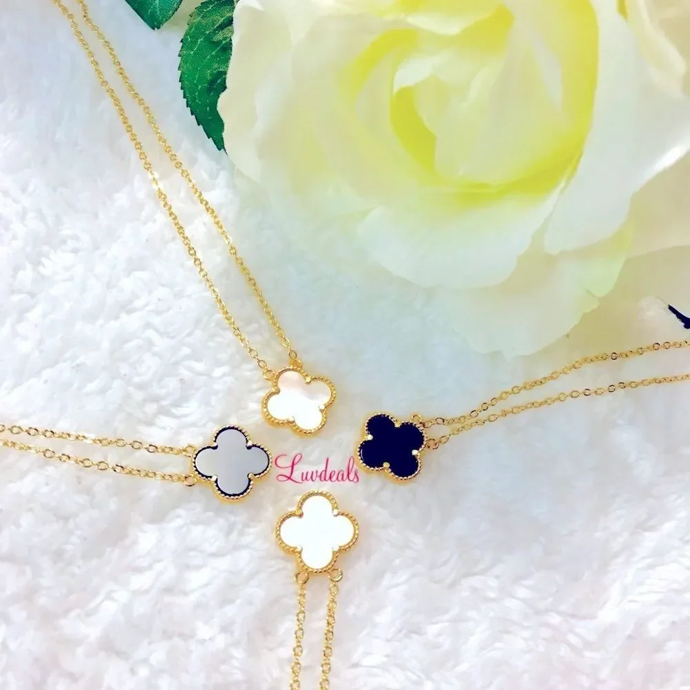 18k Yellow Gold Plated Mother of Pearl Clover Necklace - Picture 4 of 5